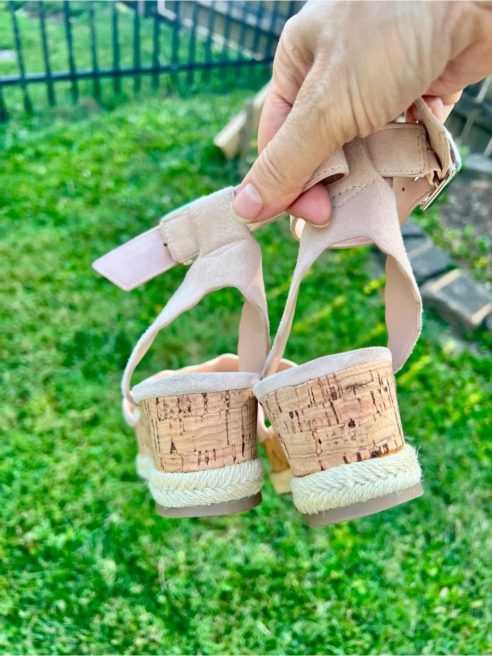 Marc Fisher Nude Pink Suede Platform Espadrilles Wedges Cork Sandal 7.5